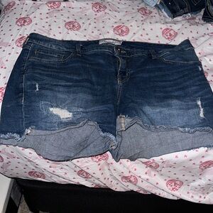 Torrid Dark Blue Distressed Jean Shorts